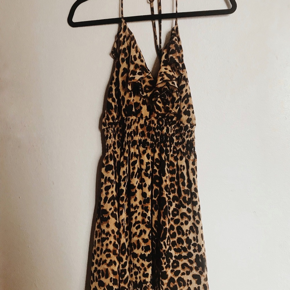 Leopard print halter neck dress